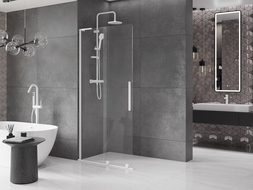 Mexen Velar L bīdāms dušas siena Walk-in 120 x 200 cm, caurspīdīga 8 mm, balta - 871-120-003-03-20