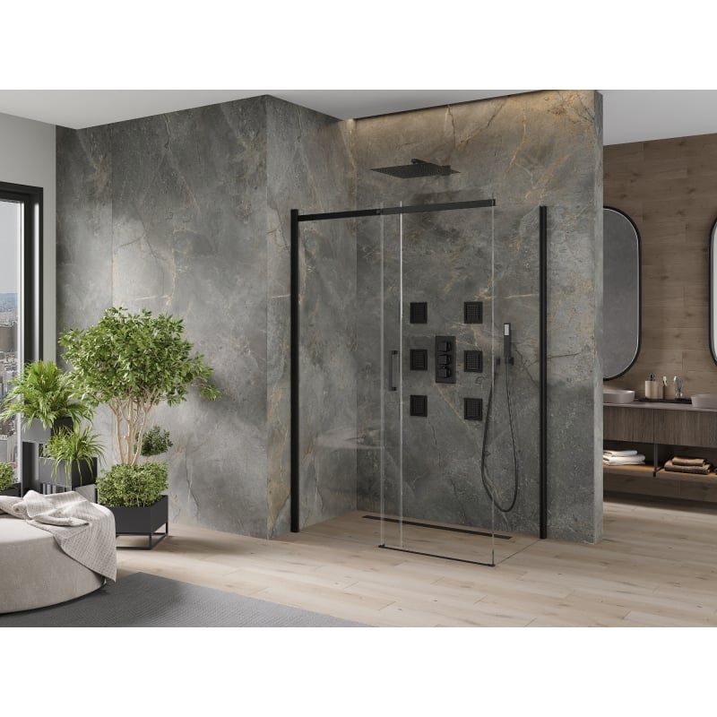 Mexen Omega liuguks dušinurk 140 x 80 cm, läbipaistev, must - 825-140-080-70-00