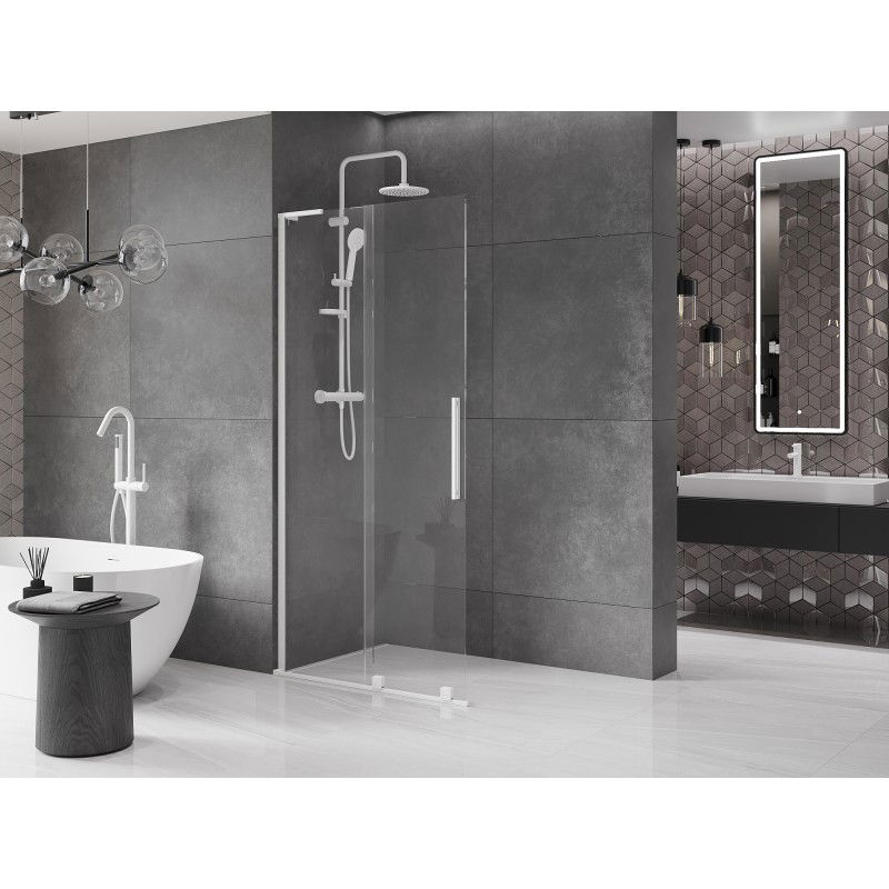 Mexen Velar L Sliding Shower Wall Walk-in 110 x 200 cm, Transparent 8 mm, White - 871-110-003-03-20