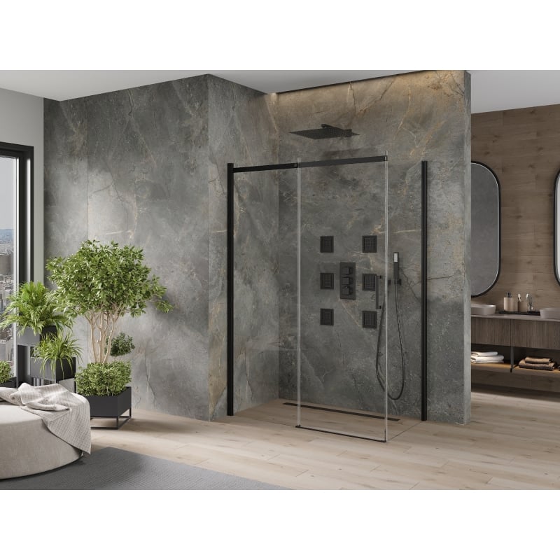 Mexen Omega liuguks dušinurk 140 x 80 cm, läbipaistev, must - 825-140-080-70-00