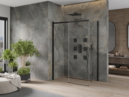 Mexen Omega 140 x 80 cm Sliding Shower Cabin, Transparent, Black - 825-140-080-70-00