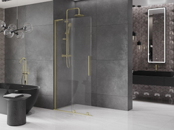 Mexen Velar L Klizni tuš zid Walk-in 90 x 200 cm, prozirno 8 mm, zlatno četkano - 871-090-003-03-55
