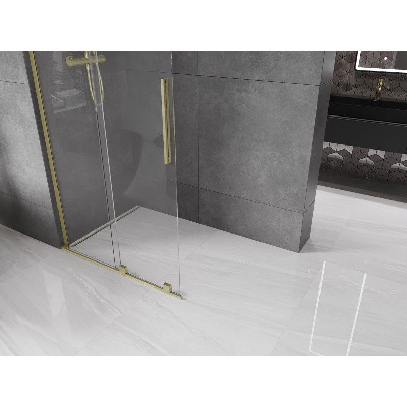 Mexen Velar L Duschwand Schiebetür Walk-in 90 x 200 cm, transparent 8 mm, gold gebürstet - 871-090-003-03-55