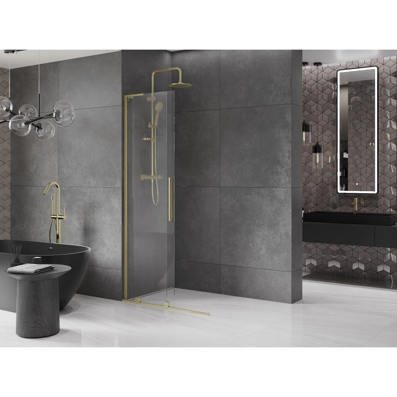 Mexen Velar L schuifbare douchewand Walk-in 110 x 200 cm, transparant 8 mm, goud geborsteld - 871-110-003-03-55
