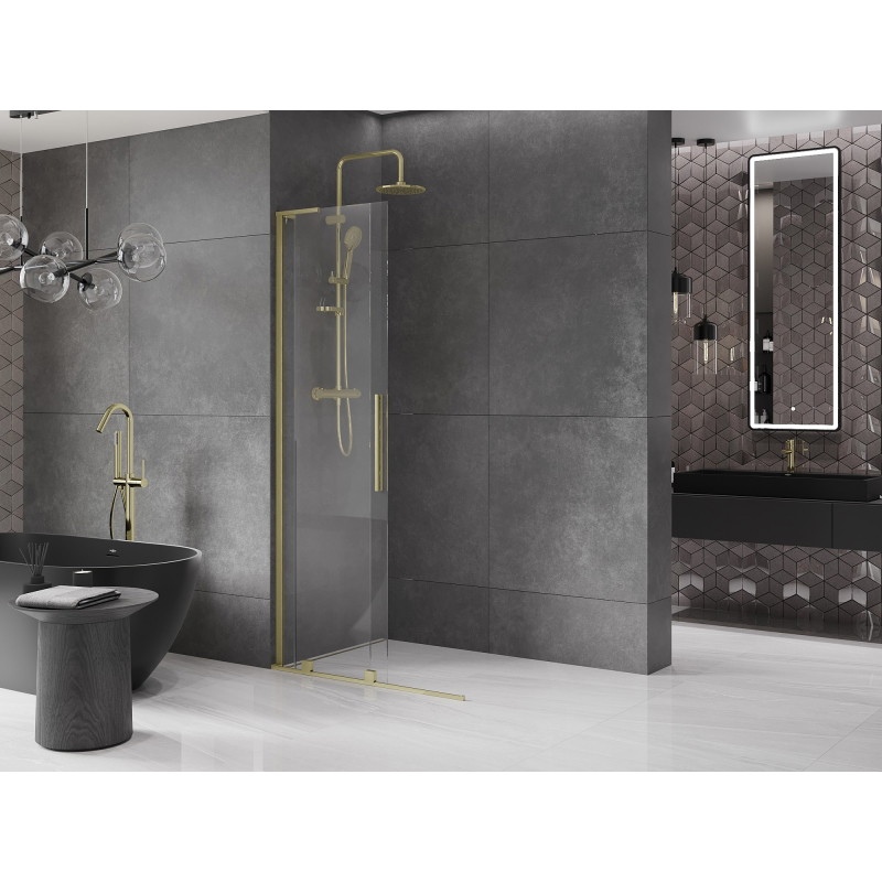 Mexen Velar L ścianka prysznicowa rozsuwana Walk-in 100 x 200 cm, transparent 8 mm, złota szczotkowana - 871-100-003-03-55