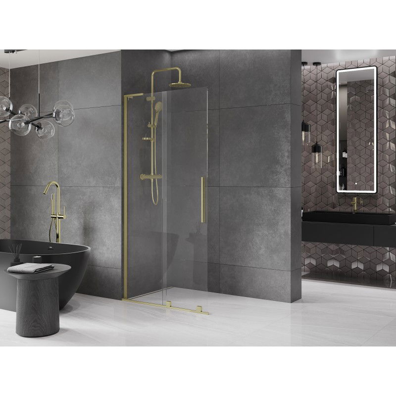 Mexen Velar L parete doccia scorrevole Walk-in 120 x 200 cm, trasparente 8 mm, oro spazzolato - 871-120-003-03-55