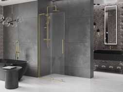 Mexen Velar L klizni zid za tuš s kliznim vratima Walk-in 120 x 200 cm, proziran 8 mm, zlatni brušeni - 871-120-003-03-55