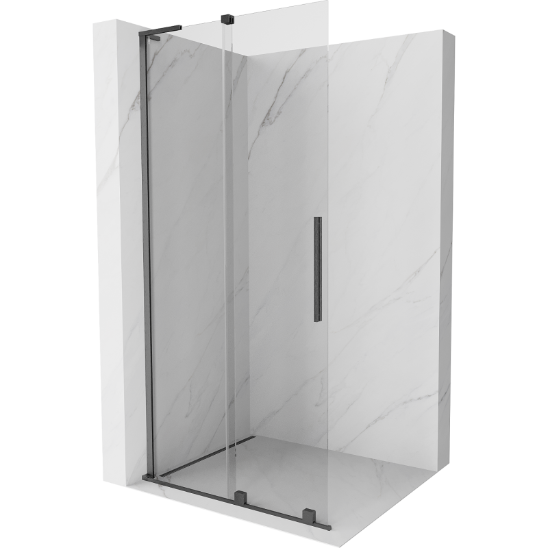Mexen Velar L parede de chuveiro deslizante Walk-in 100 x 200 cm, transparente 8 mm, cinza metálico escovado