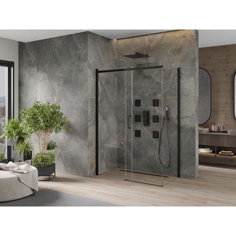 Mexen Omega klizna tuš kabina na razvlačenje 150 x 80 cm, prozirna, crna - 825-150-080-70-00
