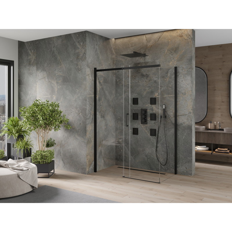 Mexen Omega cabina de ducha deslizante 160 x 90 cm, transparente, negra - 825-160-090-70-00