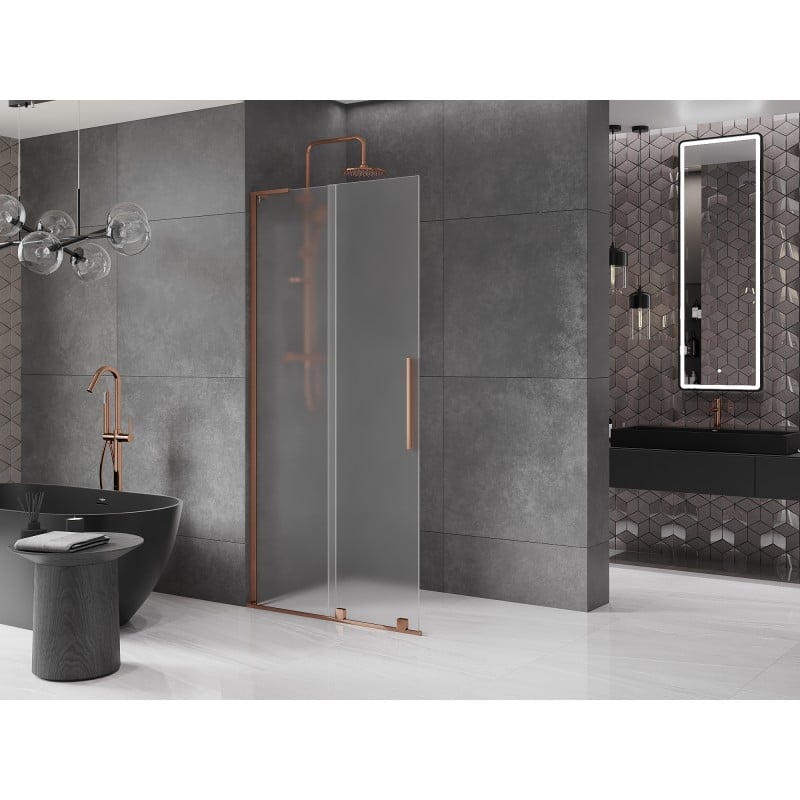 Mexen Velar L Panel de ducha deslizante Walk-in 100 x 200 cm, escarcha 8 mm, oro rosa - 871-100-003-33-60