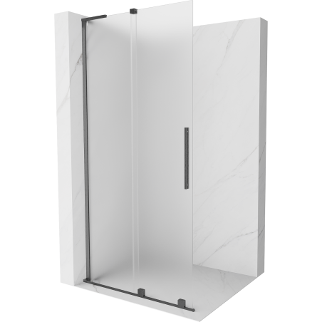 Mexen Velar L parete doccia scorrevole Walk-in 100 x 200 cm, smerigliato 8 mm, grigio canna di fucile spazzolato