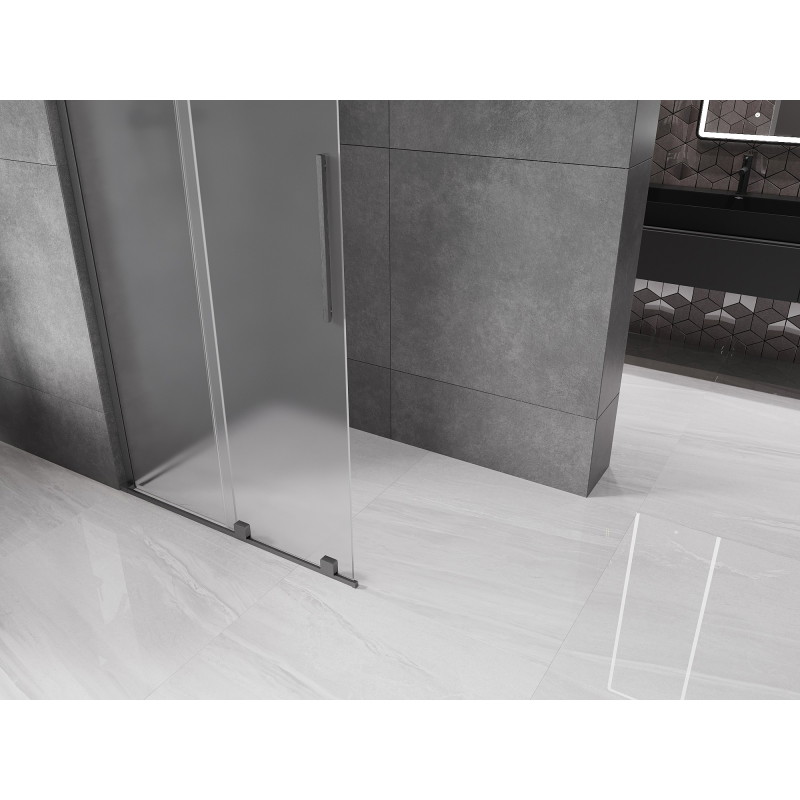 Mexen Velar L mampara de ducha corredera Walk-in 100 x 200 cm, escarchado 8 mm, gris pistola cepillado - 871-100-003-33-66