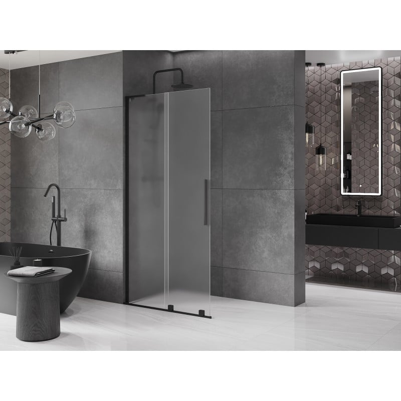 Mexen Velar L mampara de ducha deslizante Walk-in 100 x 200 cm, escarcha 8 mm, negra - 871-100-003-33-70