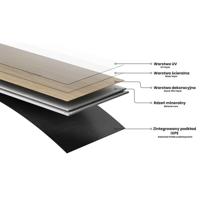 Mexen Sky Valley échantillon de panneaux vinyles SPC 6,5 mm, sous-couche IXPE 1,5 mm, 4 V-Fuge, Chêne - F1040-S