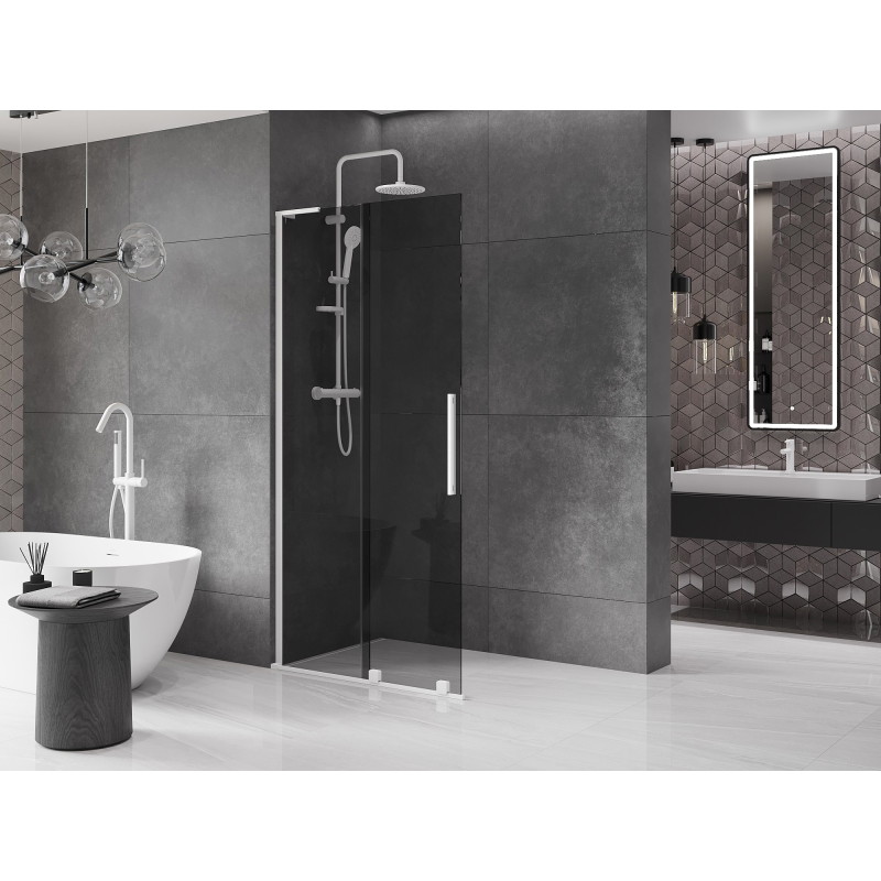 Mexen Velar L Klizna stijenka za tuš Walk-in 100 x 200 cm, grafit 8 mm, bijela - 871-100-003-43-20