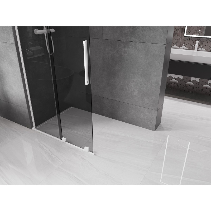 Mexen Velar L Klizna stijenka za tuš Walk-in 100 x 200 cm, grafit 8 mm, bijela - 871-100-003-43-20