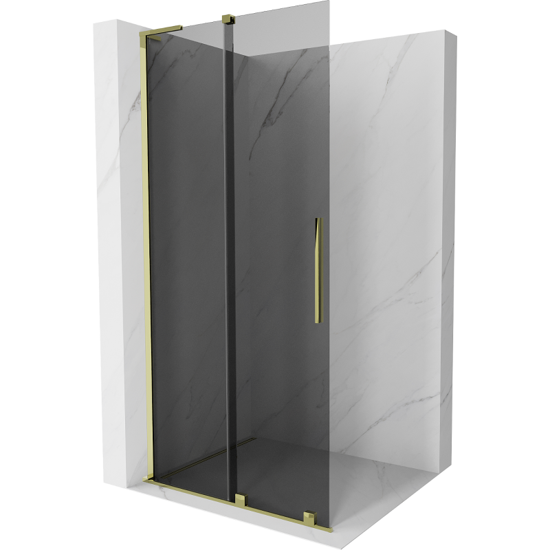 Mexen Velar L schuif scheidingswand voor douche Walk-in 110 x 200 cm, grafiet 8 mm, goud - 871-110-003-43-50