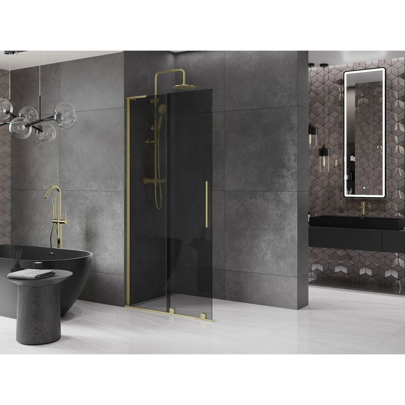 Mexen Velar L bīdāma duša siena Walk-in 120 x 200 cm, grafīta 8 mm, zelta matēta - 871-120-003-43-55