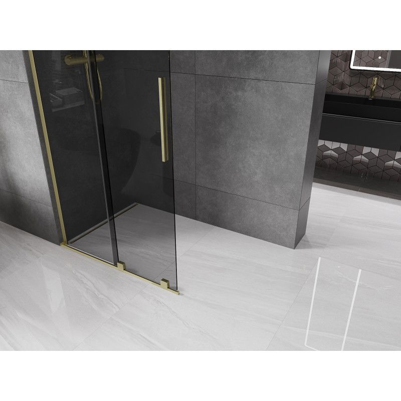 Mexen Velar L Sliding Shower Wall Walk-in 110 x 200 cm, Graphite 8 mm, Brushed Gold - 871-110-003-43-55