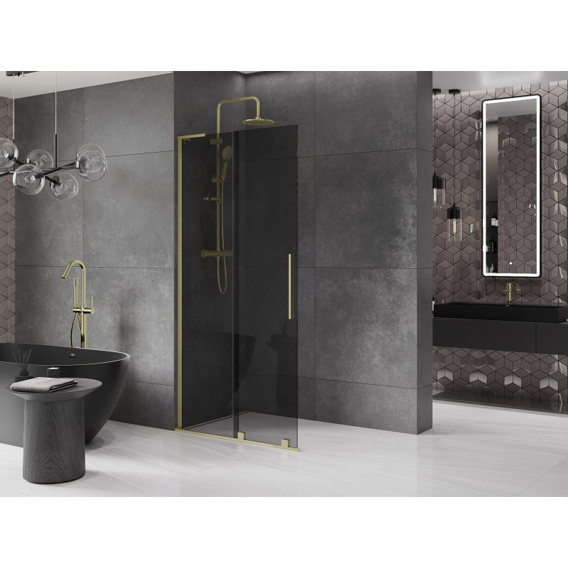 Mexen Velar L klizni panel na tuš koji se može klizati Walk-in 110 x 200 cm, grafit 8 mm, zlatna brušena - 871-110-003-43-55