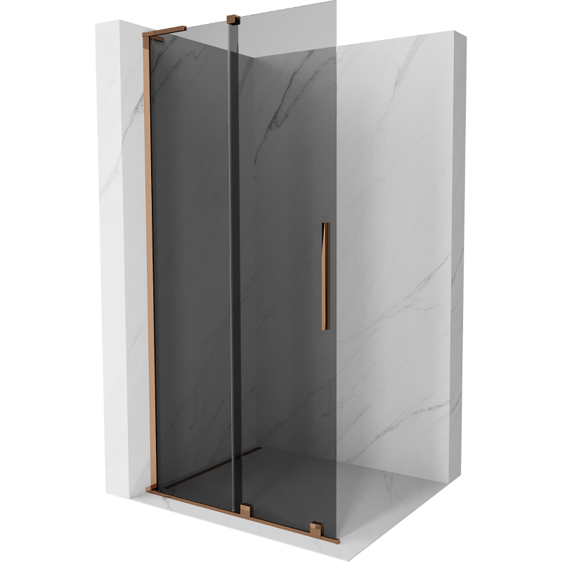 Mexen Velar L parede de duche deslizante Walk-in 90 x 200 cm, grafite 8 mm, ouro rosa - 871-090-003-43-60