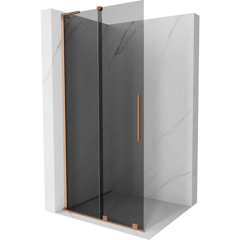 Mexen Velar L schuifbare douchewand Walk-in 90 x 200 cm, grafiet 8 mm, geborsteld koper - 871-090-003-43-65