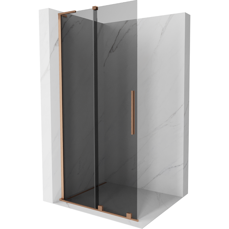 Mexen Velar L schuifbare inloopdouchewand 120 x 200 cm, grafiet 8 mm, geborsteld koper - 871-120-003-43-65