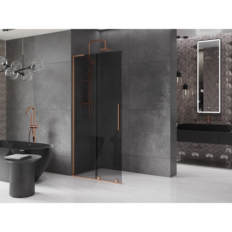 Mexen Velar L klizni paravan klizni Walk-in 90 x 200 cm, grafit 8 mm, brušena bronca - 871-090-003-43-65