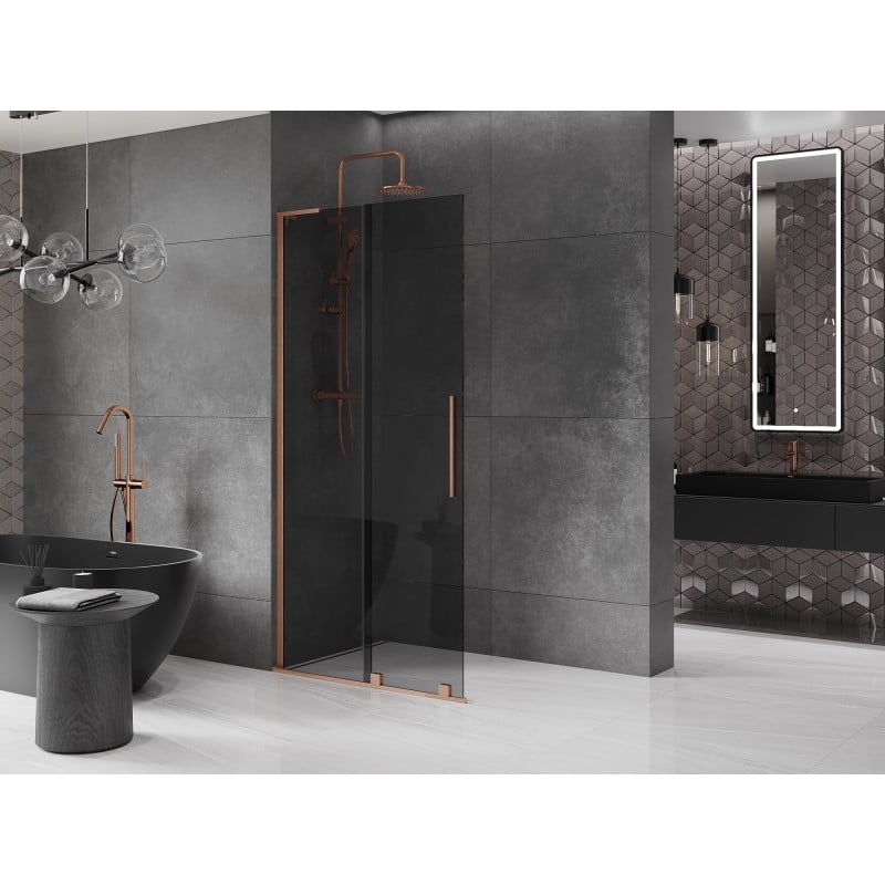 Mexen Velar L Sliding Walk-in Shower Screen 100 x 200 cm, Graphite 8 mm, Brushed Copper - 871-100-003-43-65