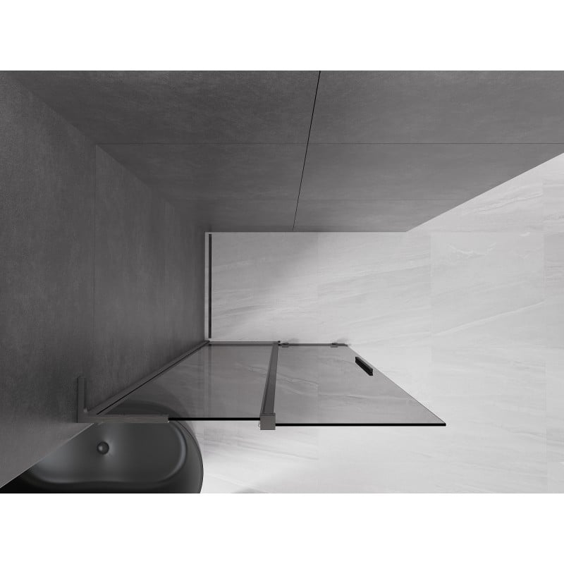 Mexen Velar L Sliding Shower Wall Walk-in 90 x 200 cm, graphite 8 mm, brushed gun gray - 871-090-003-43-66