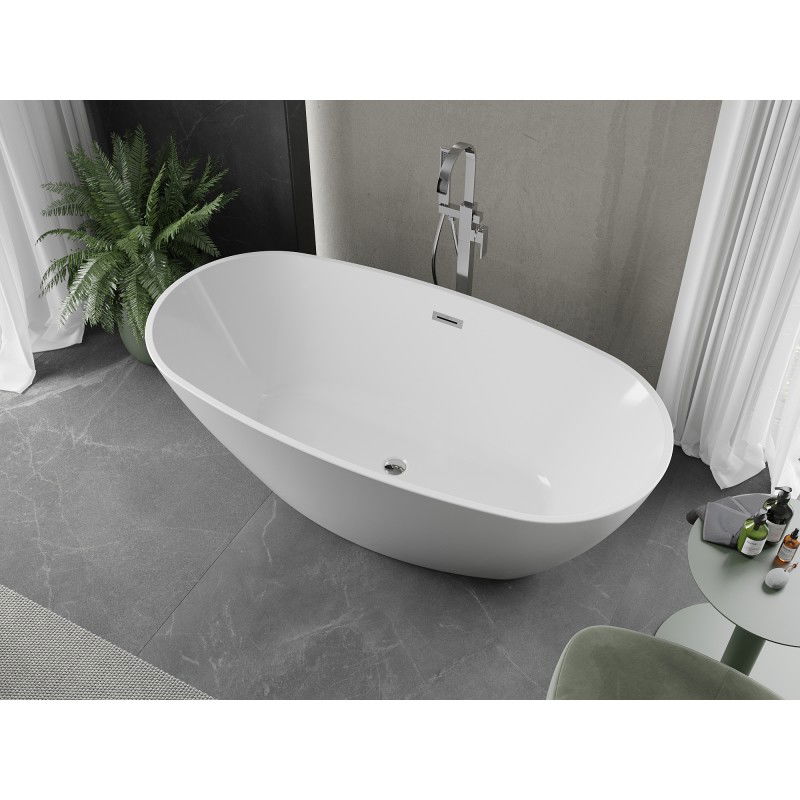 Mexen Eris vasca da bagno freestanding 180 x 95 cm, bianca, troppo pieno cromato - 53441809500-01