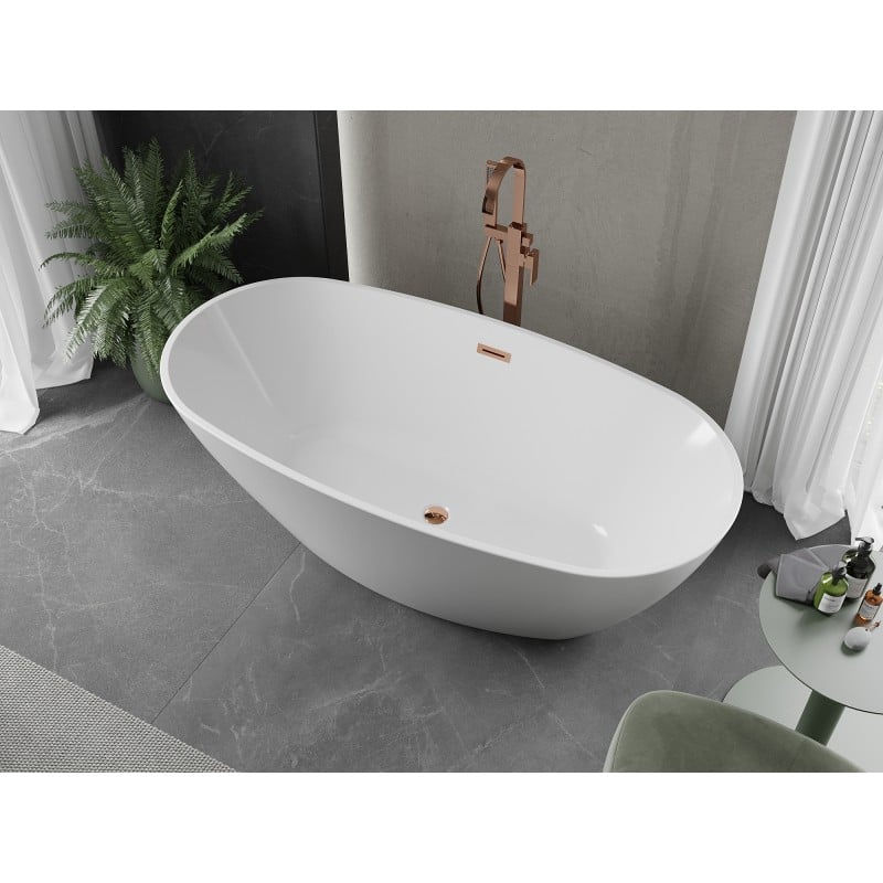 Mexen Eris freistehende Badewanne 180 x 95 cm, weiß, Überlauf roségold - 53441809500-60