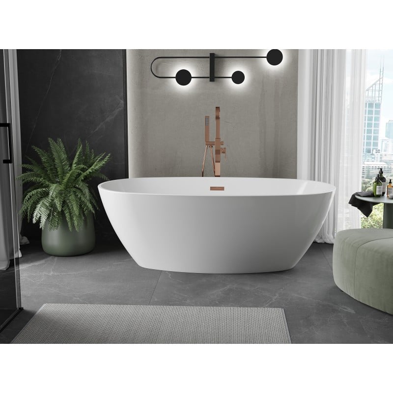 Mexen Eris vasca da bagno freestanding 180 x 95 cm, bianca, troppopieno oro rosa - 53441809500-60
