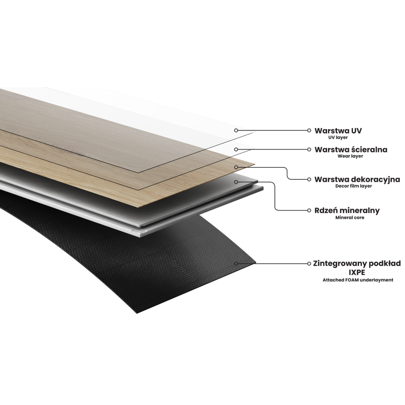 Mexen Clermont monster van vinylpanelen 1240 x 182 mm SPC 6,5 mm, onderlaag IXPE 1,5 mm, 4 V-groef, Eik - F1053-S