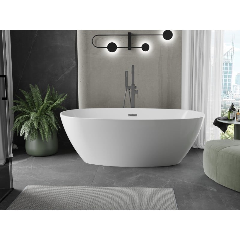 Mexen Eris free-standing bathtub 180 x 95 cm, white, overflow gun gray brushed - 53441809500-66