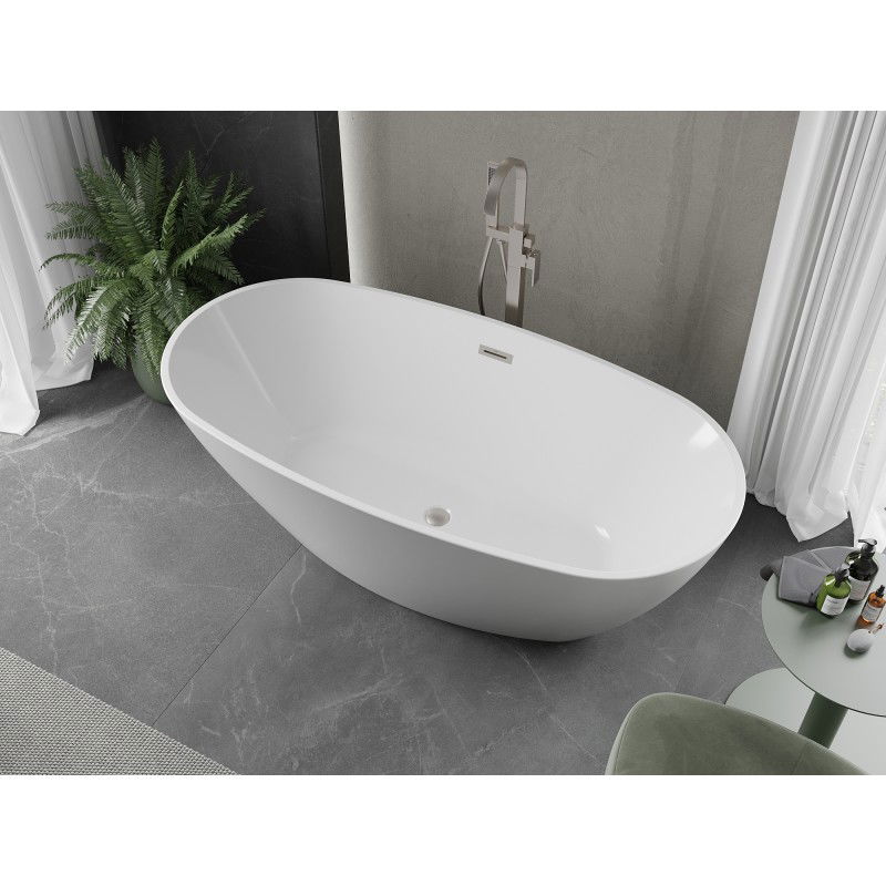 Mexen Eris vasca da bagno freestanding 180 x 95 cm, bianca, troppo pieno nichel spazzolato - 53441809500-97