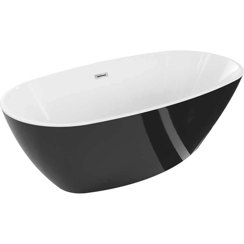 Mexen Eris freistehende Badewanne 180 x 95 cm, weiß/schwarz, Überlauf chrom - 53441809575-01