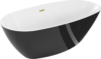 Mexen Eris freestanding bathtub 180 x 95 cm, white/black, brushed gold overflow - 53441809575-55