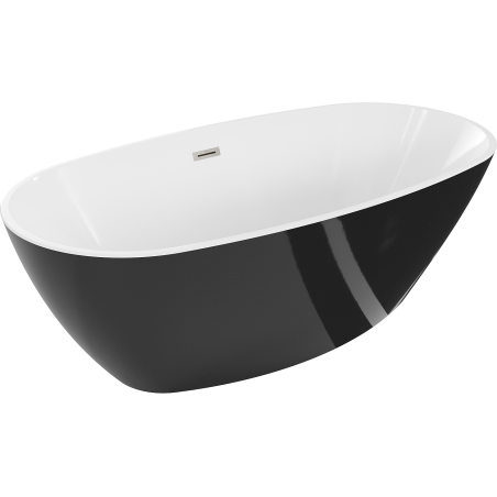 Mexen Eris freistehende Badewanne 180 x 95 cm, weiß/schwarz, Überlauf gebürstetes Nickel - 53441809575-97