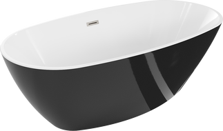 Mexen Eris brīvi stāvoša vanna 180 x 95 cm, balta/melna, matēts niķelis pārplūde - 53441809575-97