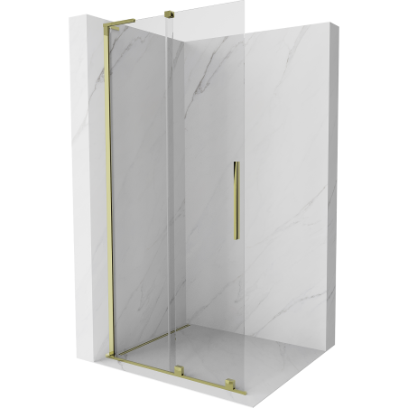 Mexen Velar L parede de chuveiro deslizante Walk-in 90 x 200 cm, transparente 8 mm, dourada - 871-090-003-03-50