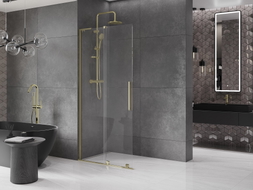 Mexen Velar L klizni zastor za tuš 90 x 200 cm, prozirni 8 mm, zlatni - 871-090-003-03-50
