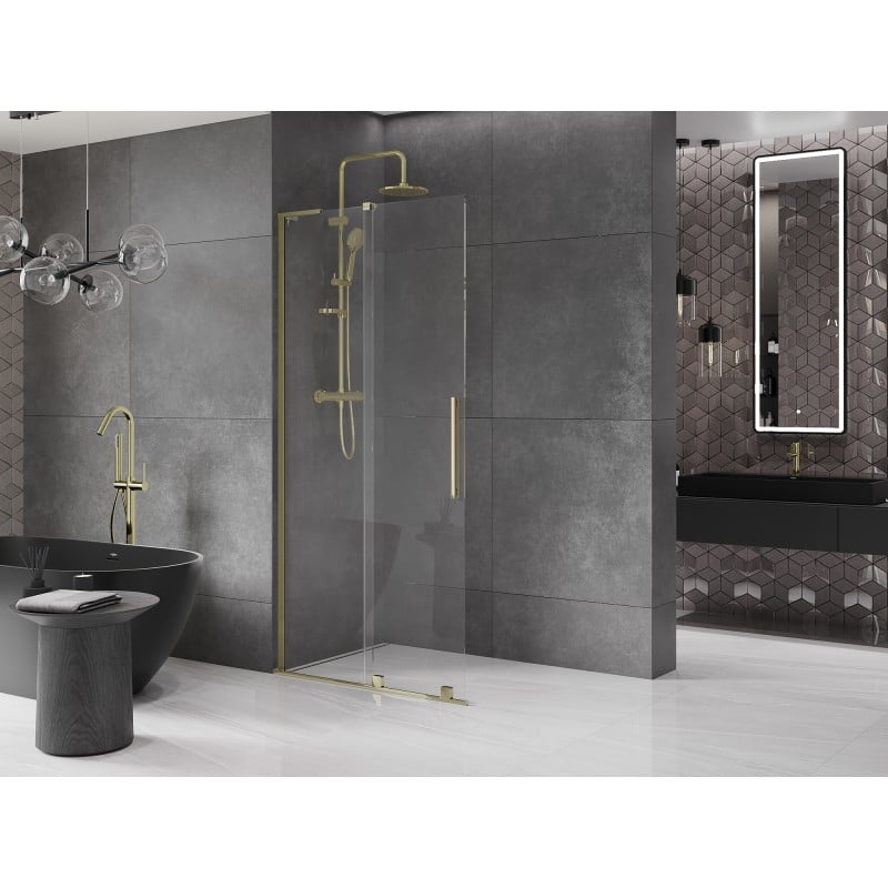 Mexen Velar L panel de ducha deslizante Walk-in 100 x 200 cm, transparente 8 mm, dorado - 871-100-003-03-50