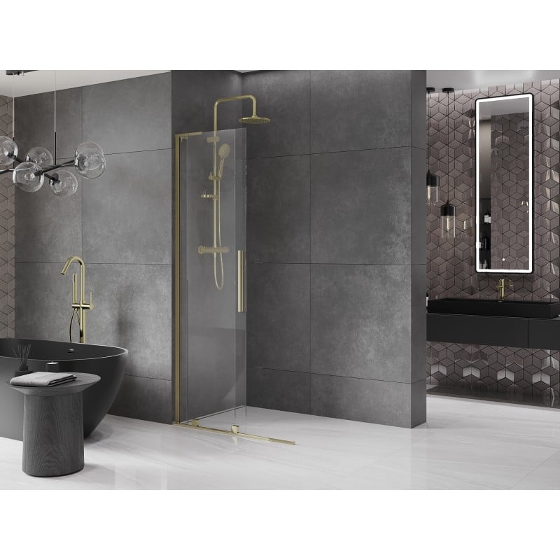 Mexen Velar L painel de duche deslizante Walk-in 120 x 200 cm, transparente 8 mm, dourada - 871-120-003-03-50