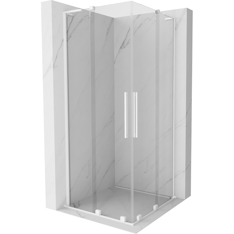Mexen Velar L Dubbla skjutbara duschkabin 100 x 100 cm, transparent, vit - 871-100-100-02-03-20