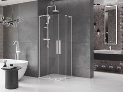 Cabine de douche coulissante Mexen Velar L Duo 100 x 100 cm, transparente, blanche - 871-100-100-02-03-20
