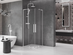 Mexen Velar L Duo Schiebeduschkabine 100 x 100 cm, transparent, weiß - 871-100-100-02-03-20