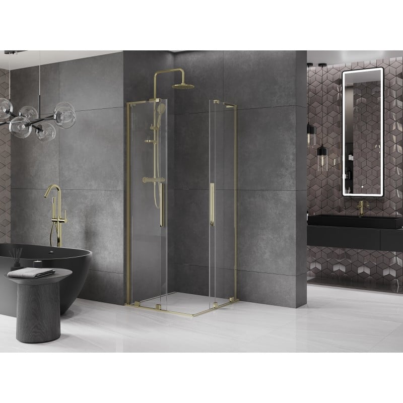 Mexen Velar L Duo cabine de douche coulissante 80 x 80 cm, transparente, or - 871-080-080-02-03-50