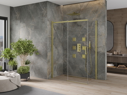 Mexen Omega drsna tuš kabina 140 x 80 cm, prozorna, zlata - 825-140-080-50-00